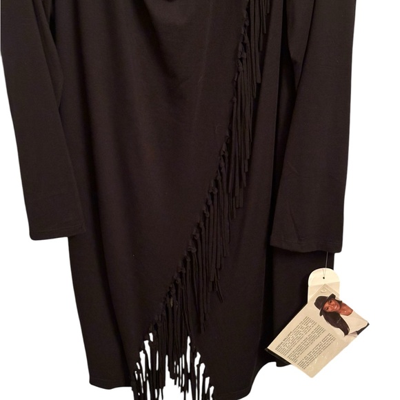 Serena Williams Black fringe edged front wrap 3X NWT long sleeve deep black - Picture 5 of 10